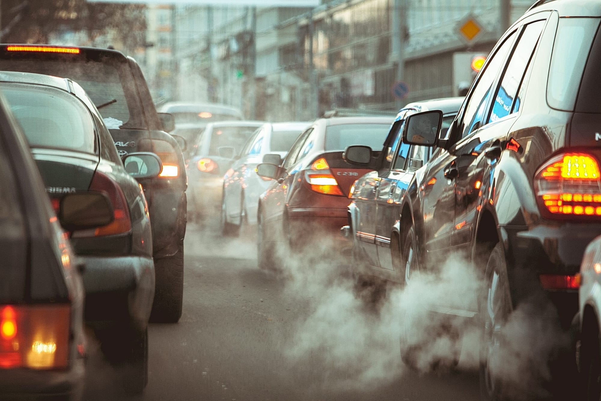 strong car traffic jams in the city